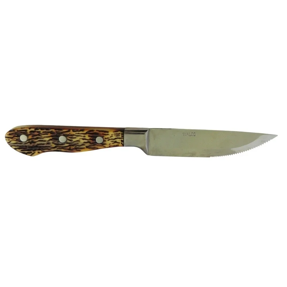WALDO Steak Knife Serrated Blade Bone‎ Handle Silver Metal